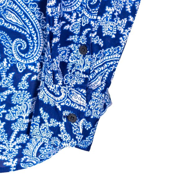 J. Crew Women's Blouse Blue White Paisley Half Button Long Sleeve Shirt Top XXS - Picture 8 of 8